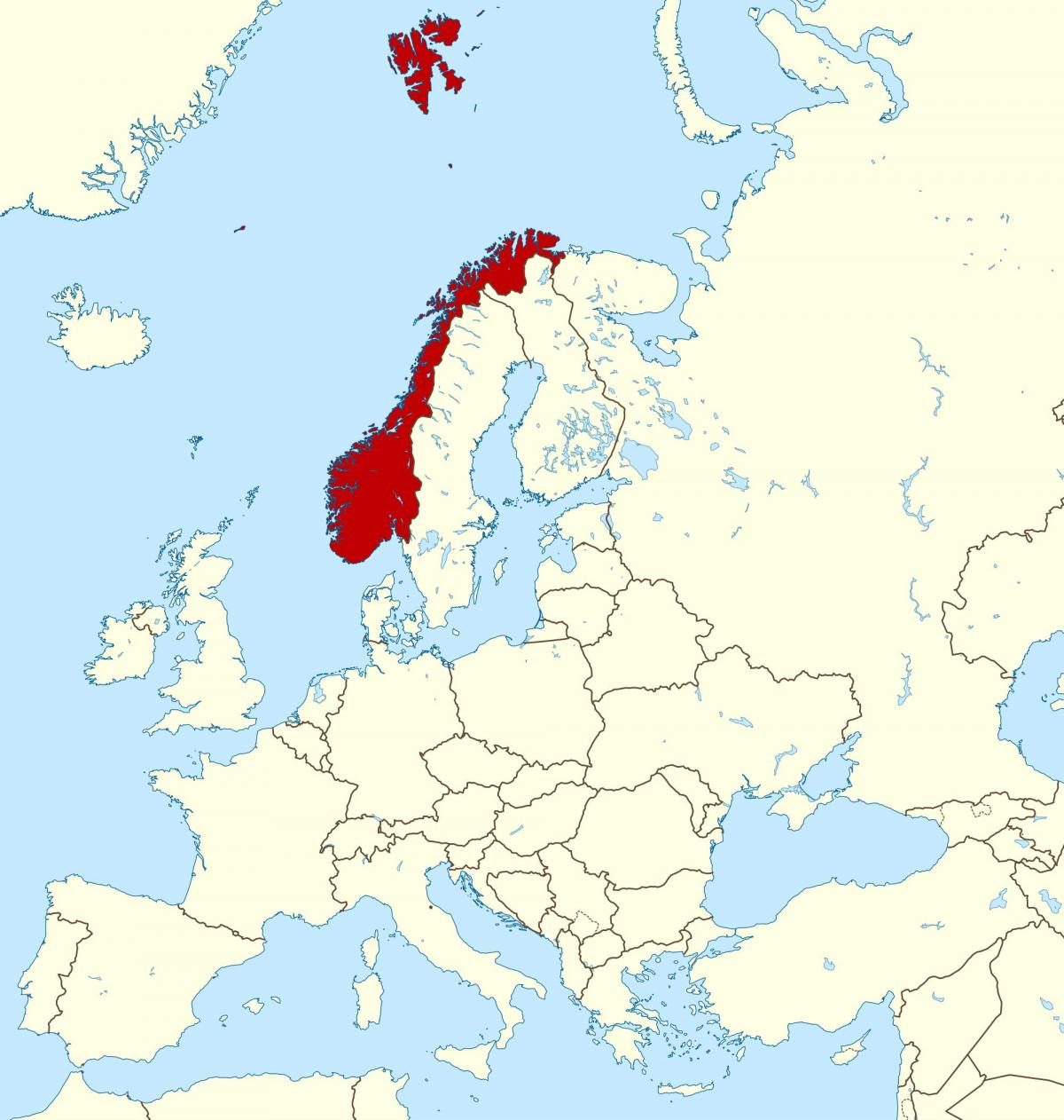 карта Нарвегіі і Еўропе