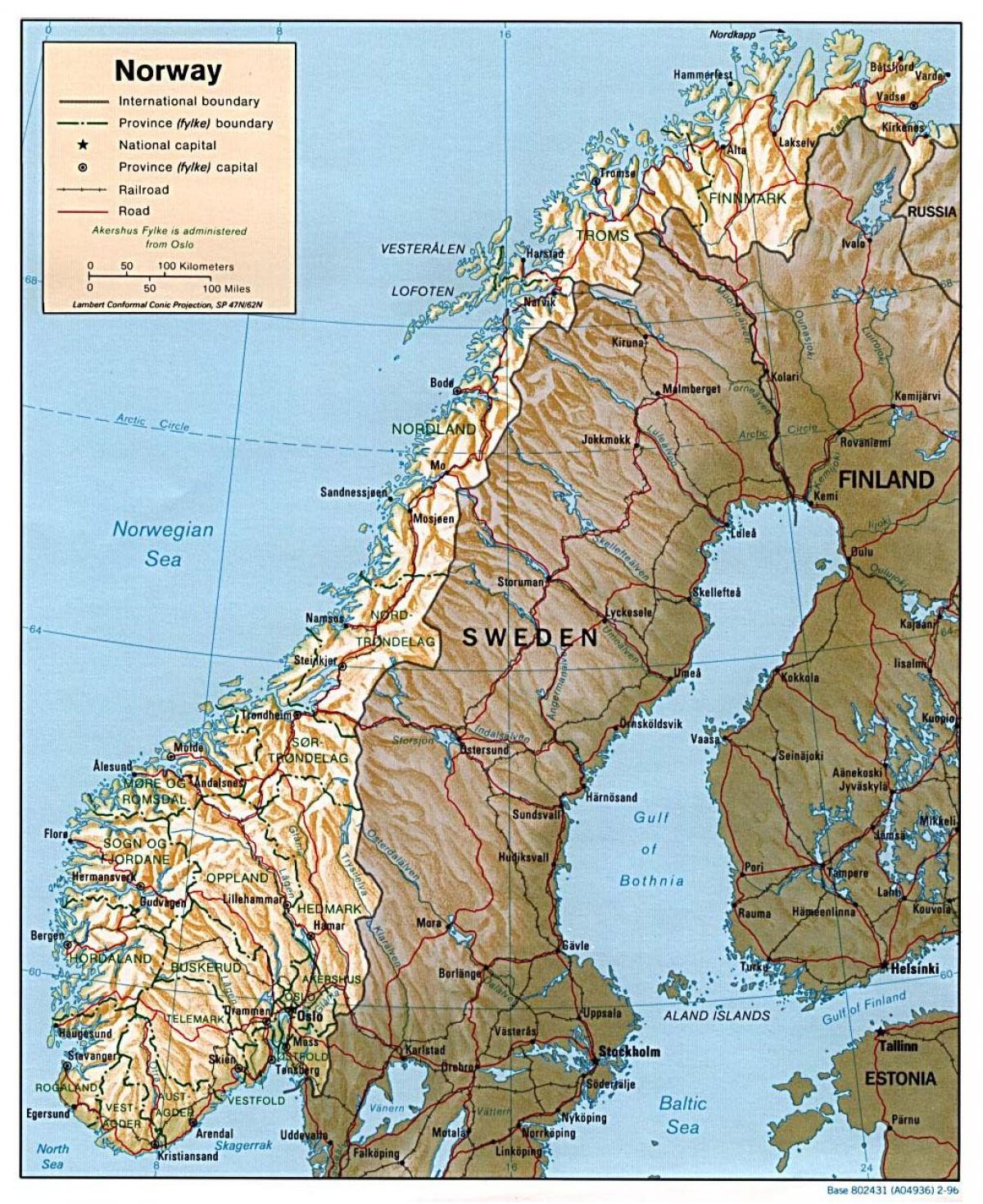 падрабязная карта Нарвегіі з гарадамі