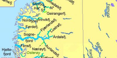 Карта Нарвегіі паказвае фіёрды