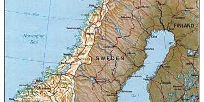 Падрабязная карта Нарвегіі з гарадамі